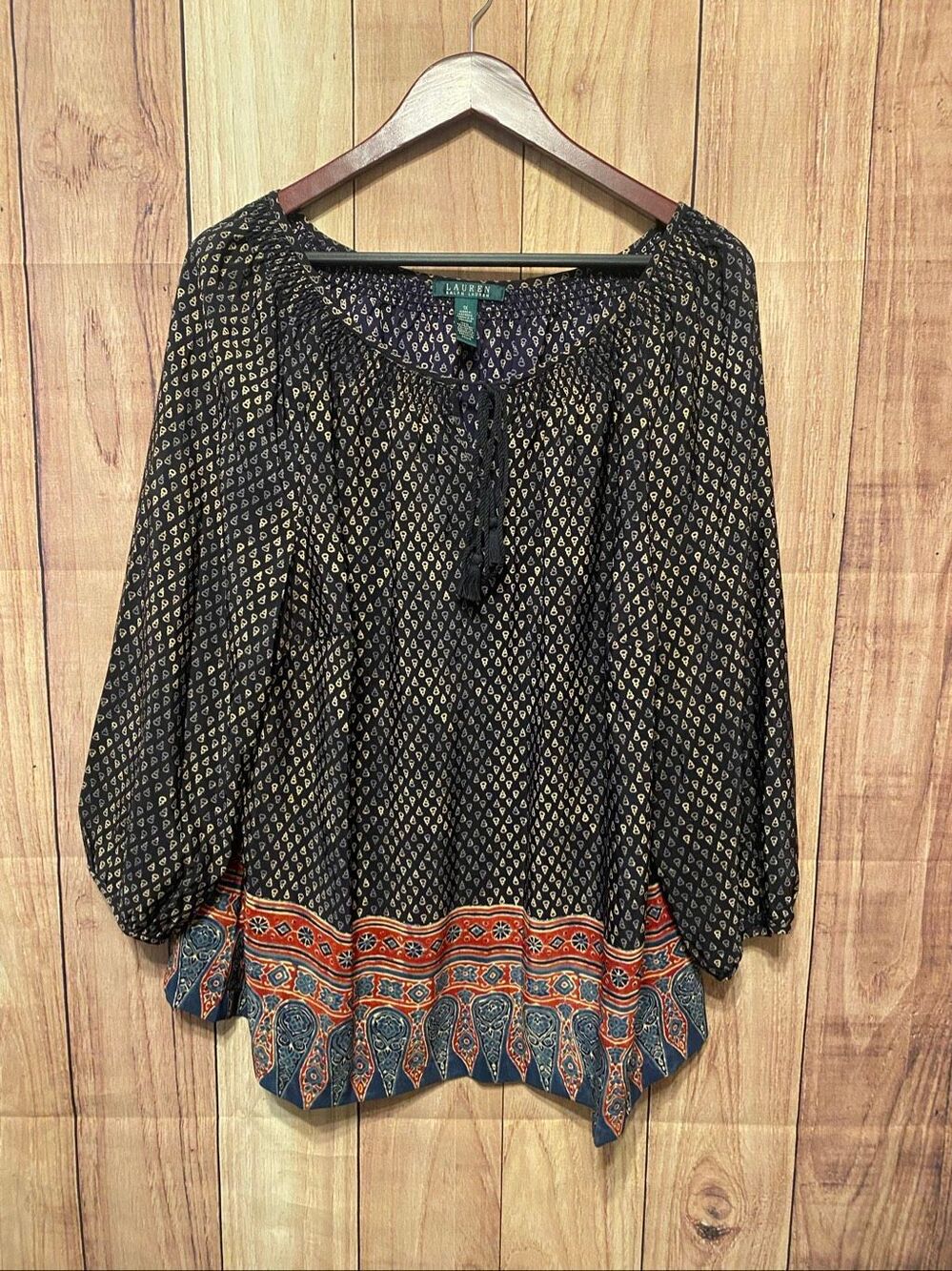 Lauren Ralph Lauren 1X blouse shirt top blue red gold multicolor